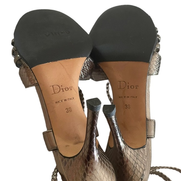 Christian Dior high heel sandals gold metallic ankle tie heels size 38 us 8 - Picture 7 of 10